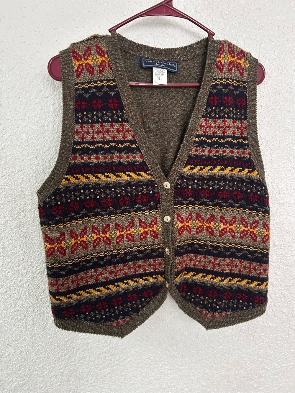 Vintage Norton McNaughton Petite Fair Isle Sweater Vest Nordic Button Front M